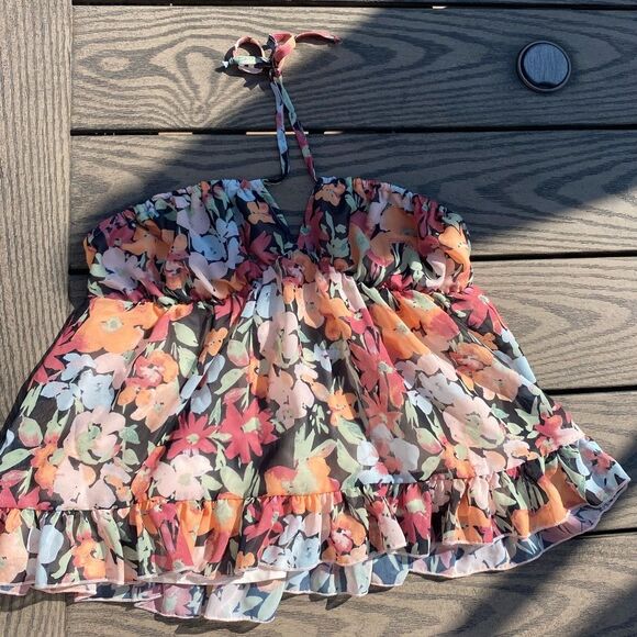 NWT PacSun la hearts floral ruffle mini top size small strapless chiffon - Picture 8 of 9